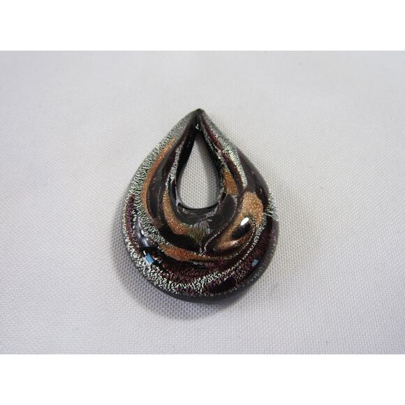 Black Silver Gold Art Glass Teardrop Pendant VTG 2" Sparkle Whimsygoth Cottage - Picture 1 of 3